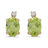 14k Yellow Gold Oval Peridot And Diamond Earrings 1.38 CTW