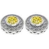 1.40 Ctw I2/I3 Treated Fancy Yellow And White Diamond 14K White Gold Stud Earrings
