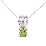14k White Gold Peridot and Diamond Pear Shaped Pendant 0.71 CTW