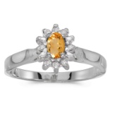 10k White Gold Oval Citrine And Diamond Ring 0.23 CTW