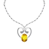 19.70 Ctw SI2/I1 Lemon Topaz And Diamond 14k White Gold Victorian Style Necklace