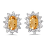 14k Yellow Gold Oval Citrine And Diamond Earrings 0.28 CTW