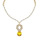 29.11 Ctw SI2/I1 Lemon Topaz And Diamond 14k Yellow Gold Victorian Style Necklace