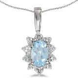 10k White Gold Oval Aquamarine And Diamond Pendant