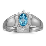 14k White Gold Oval Blue Topaz And Diamond Ring 0.41 CTW