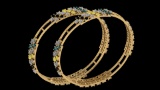 12.34 Ctw I2/I3 Multi Treated Fancy yellow,Blue,Black And White Diamond 14K Yellow Gold Bangles