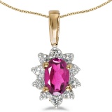 10k Yellow Gold Oval Pink Topaz And Diamond Pendant
