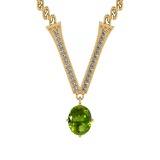 1.59 Ctw VS/SI1 Peridot And Diamond 10K Yellow Gold Necklace