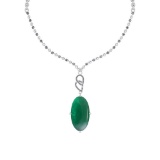24.59 Ctw VS/SI1 Emerald And Diamond 14k White Gold Victorian Style Necklace