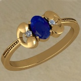 0.53 Ctw VS/SI1 Blue Sapphire And Diamond 14K Yellow Gold Vintage Style Ring