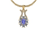 1.50 Ctw I2/I3 Tanzanite And Diamond 14K Yellow Gold Necklace