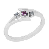0.10 Ctw I2/I3 Amethyst And Diamond 10K White Gold three Stone Ring