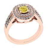 1.11 Ct GIA Certified Natural Fancy Yellow Diamond And White Diamond 14K Rose Gold Engagement Rings