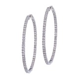 14K White Gold Secure Lock 6.2 Ct Diamond 55 mm Hoop Earrings