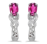 10k White Gold Oval Pink Topaz And Diamond Earrings 0.51 CTW