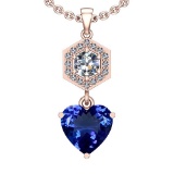3.66 Ctw SI2/I1 Tanzanite And Diamond Platinum 14K Rose Gold Plated Pandant