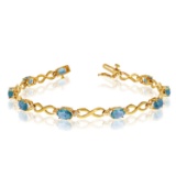 10K Yellow Gold Oval Blue Topaz and Diamond Bracelet 3.63 CTW
