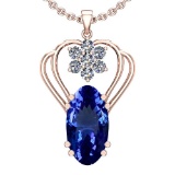 7.40 Ctw VS/SI1 Tanzanite And Diamond 14k Rose Gold Victorian Style Necklace