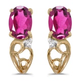 10k Yellow Gold Oval Pink Topaz And Diamond Earrings 0.87 CTW