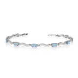 14K White Gold Oval Aquamarine and Diamond Bracelet 1.81 CTW