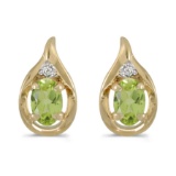 14k Yellow Gold Oval Peridot And Diamond Earrings 0.82 CTW