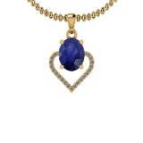 1.40 Ctw I2/I3 Blue Sapphire And Diamond 14K Yellow Gold Necklace