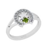 0.22 Ctw I2/I3 Peridot And Diamond 10K White Gold Vintage Style Ring