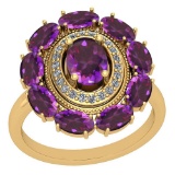 3.13 Ctw I2/I3 Amethyst And Diamond 10K Yellow Gold Vintage Style Ring
