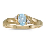 14k Yellow Gold Oval Aquamarine And Diamond Ring 0.31 CTW