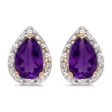 14k Yellow Gold Pear Amethyst And Diamond Earrings 0.88 CTW
