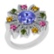 3.39 Ctw SI2/I1 Multi Sapphire,Tanzanite And Diamond 14K White Gold Vingate Style Wedding Halo Ring
