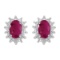 14k White Gold Oval Ruby And Diamond Earrings 0.76 CTW