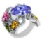 7.67 Ctw SI2/I1 Multi Sapphire,Tanzanite And Diamond 14K White Gold Cocktail Style Engagement Ring