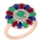2.86 Ctw I2/I3 Emerald,Ruby,Blue Sapphire And Diamond 14K Rose Gold Flower Ring
