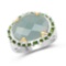 Two Tone Plated 9.12 CTW Genuine Milky Aquamarine and Chrome Diopside .925 Sterling Silver Ring