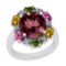 7.33 Ctw SI2/I1 Multi Sapphire,Pink Tourmaline And Diamond 14K White Gold victorian Style Engagement
