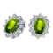 14k White Gold Oval Peridot and .25 total CTW Diamond Earrings 1.05 CTW