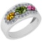 1.08 Ctw I2/I3 Multi Sapphire And Diamond 10K White Gold Wedding Band Ring