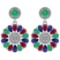 6.04 Ctw I2/I3 Emerald,Ruby,Blue Sapphire And Diamond 14K White Gold Earrings