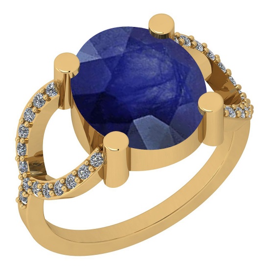 2.77 Ctw I2/I3 Blue Sapphire And Diamond 14K Yellow Gold Ring