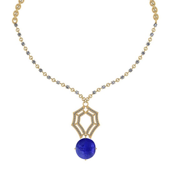 13.56 Ctw SI2/I1 Tanzanite And Diamond 14k Yellow Gold Victorian Style Necklace
