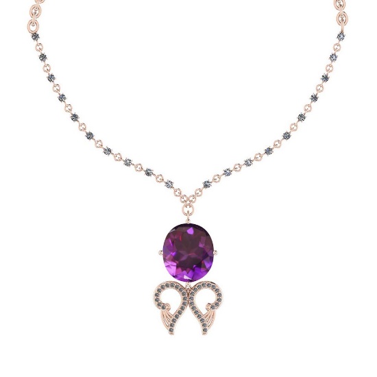 22.75 Ctw VS/SI1 Amethyst And Diamond 14k Rose Gold Victorian Style Necklace