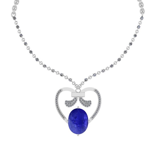 17.50 Ctw SI2/I1 Tanzanite And Diamond 14k White Gold Victorian Style Necklace