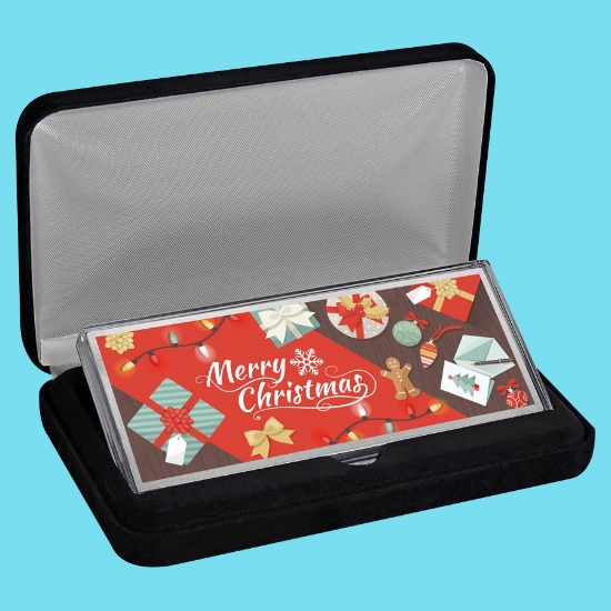 4 oz Silver Colorized Bar - Merry Christmas Festive Collage