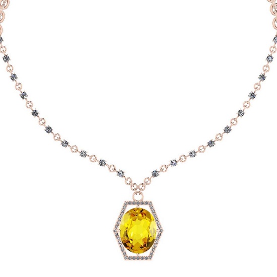 19.43 Ctw SI2/I1 Lemon Topaz And Diamond 14k Rose Gold Victorian Style Necklace