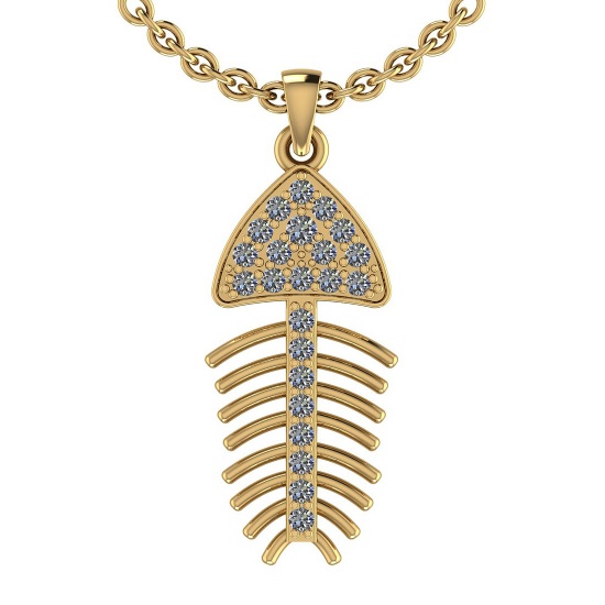 0.24 Ctw SI2/I1 Diamond 14K Yellow Gold Fish Pendant