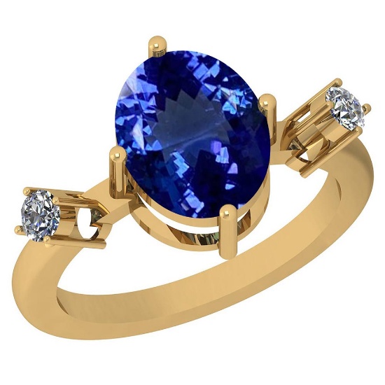 3.39 Ctw VS/SI1 Tanzanite And Diamond Platinum 14K Yellow Gold Plated Ring