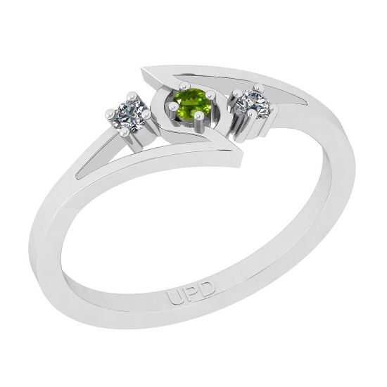 0.10 Ctw I2/I3 Peridot And Diamond 10K White Gold three Stone Ring