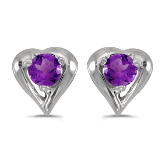 14k White Gold Round Amethyst Heart Earrings 0.16 CTW