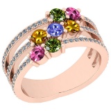 1.25 Ctw SI2/I1 Multi Sapphire ,TanzaniteAnd Diamond 14K Rose Gold Engagement Band Ring